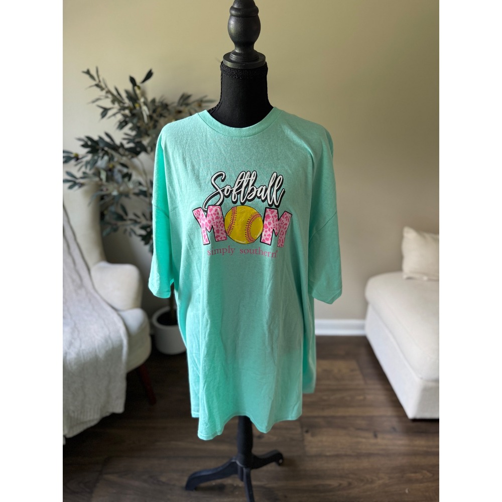 Simply Southern Softball Mom Mint Green Graphic T-Shirt 2XL NWT